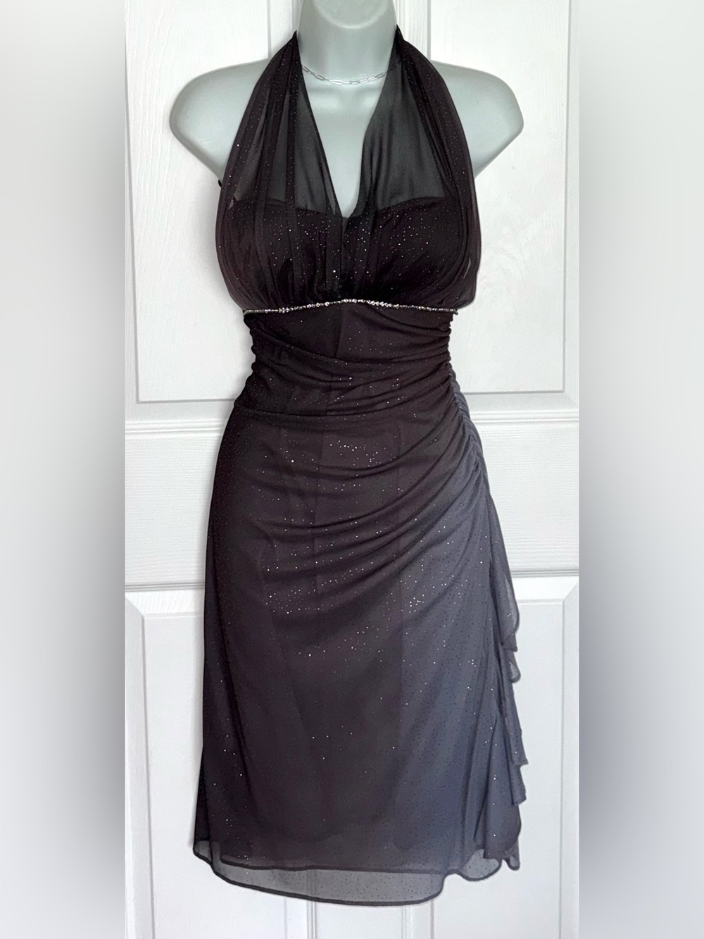 Grey Halter Evening Dress with Sparkle Detail